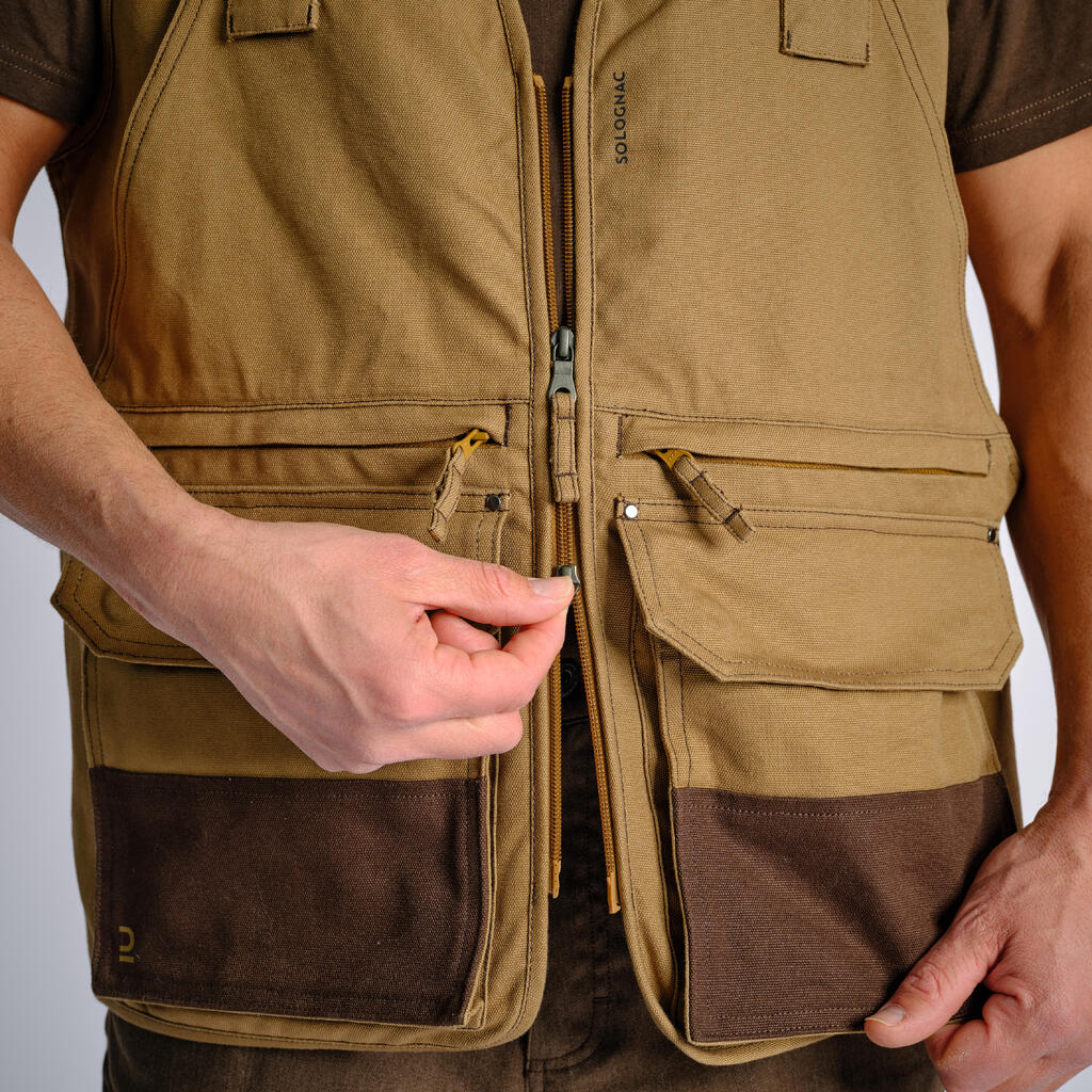 HUNTING MULTIPOCKET GILET 500 REINFORCED BROWN